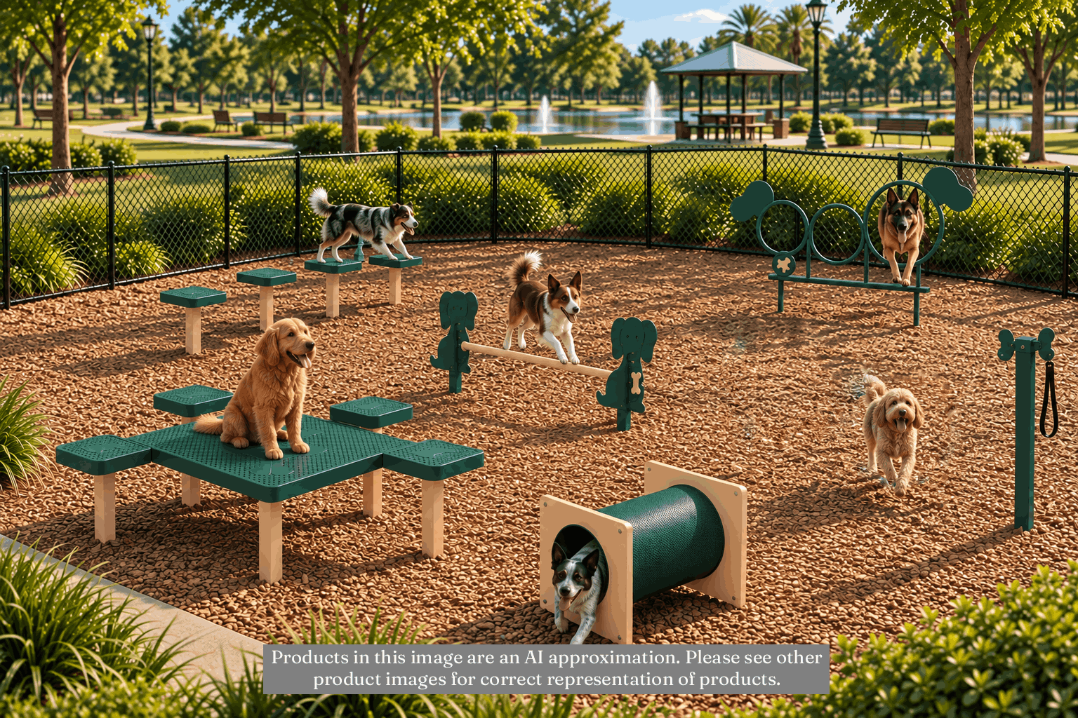Medium Size Dog Park Equipment Kit - Natural: Green and Tan