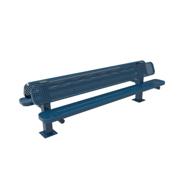 Bench 8ft Double Pedestal With Back Perforated Metal Surface Mount ParkTuff™