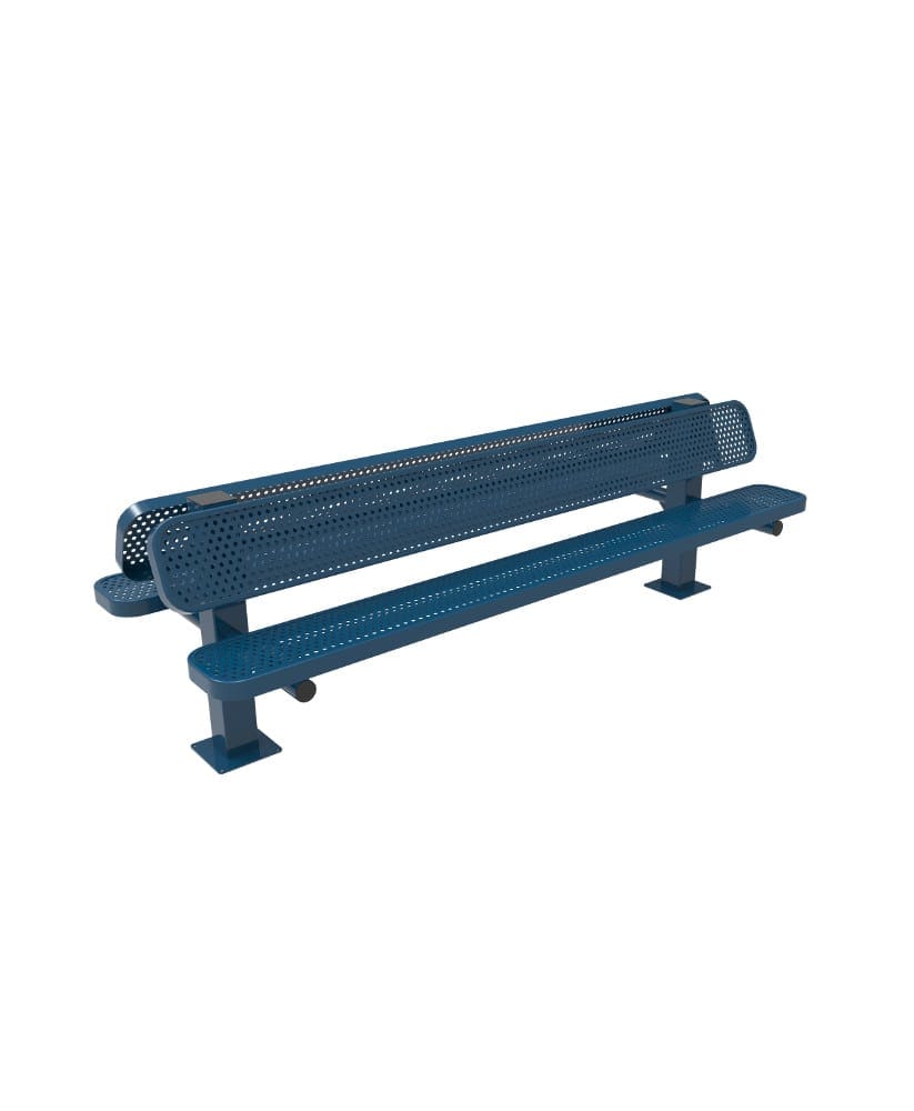 Bench 8ft Double Pedestal With Back Perforated Metal Surface Mount ParkTuff™