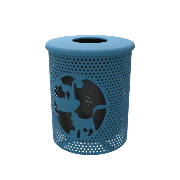 Dog Themed - Trash Receptacle - With Flat Top and Liner - Perforated Metal - Portable - ParkTuff™