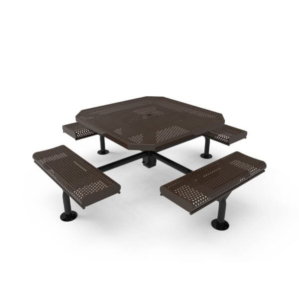 Picnic Table 46 Inch Octagon Pedestal Nexus With Rolled Seats Perforated Metal Surface Mount ParkTuff™