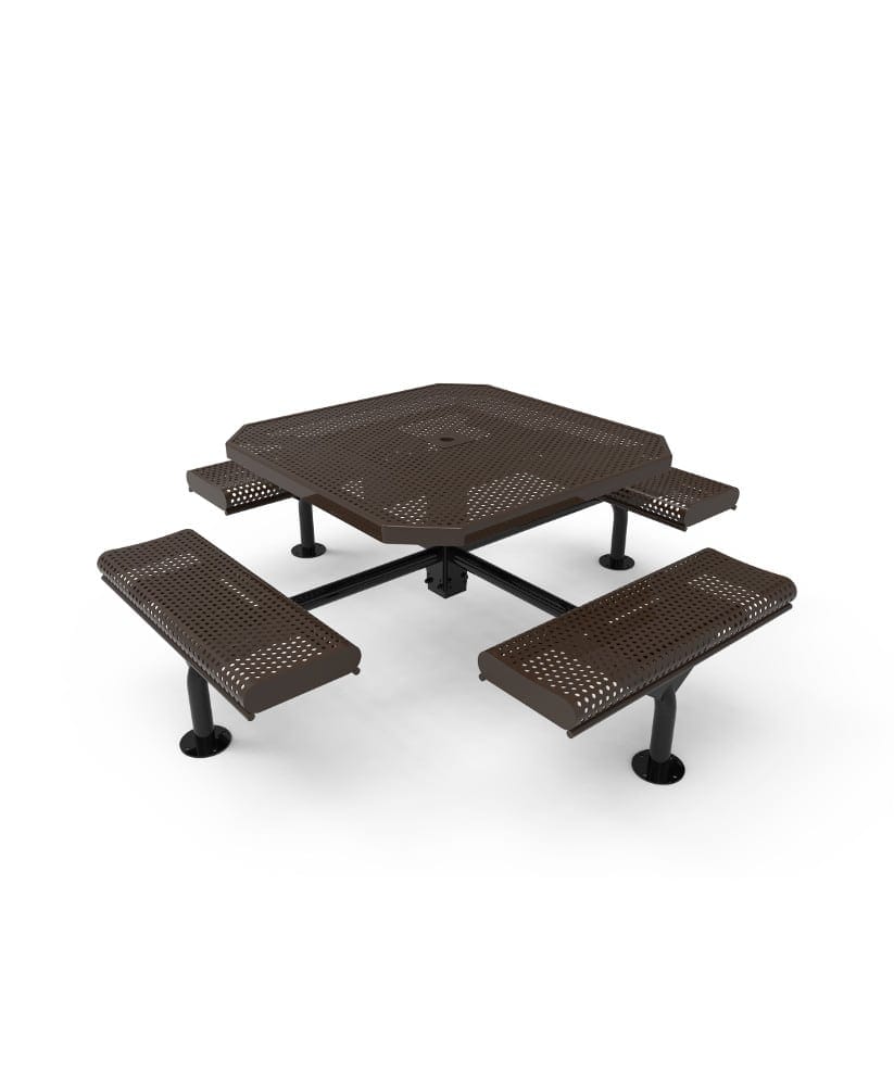 Picnic Table 46 Inch Octagon Pedestal Nexus With Rolled Seats Perforated Metal Surface Mount ParkTuff®