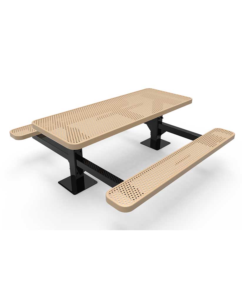 Picnic Table ParkTuff™ 6ft Rectangular Double Pedestal Perforated Metal Surface Mount