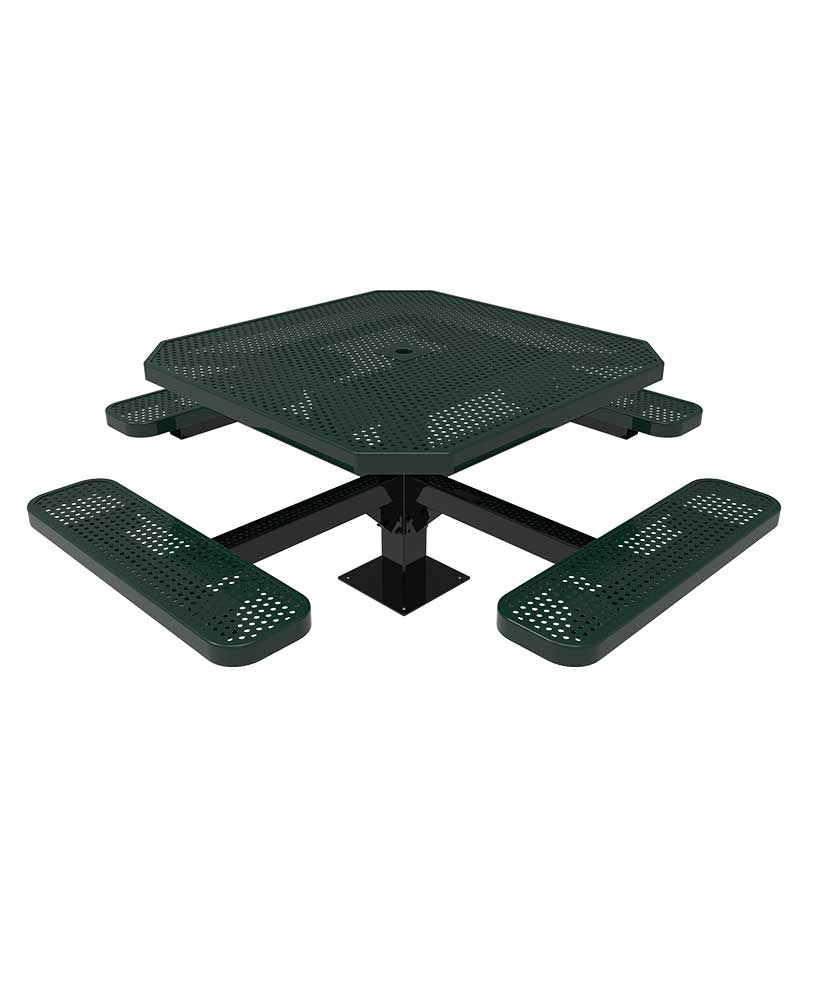 Picnic Table ParkTuff® Octagon 4 Seat Perforated Metal Pedestal Surface Mount
